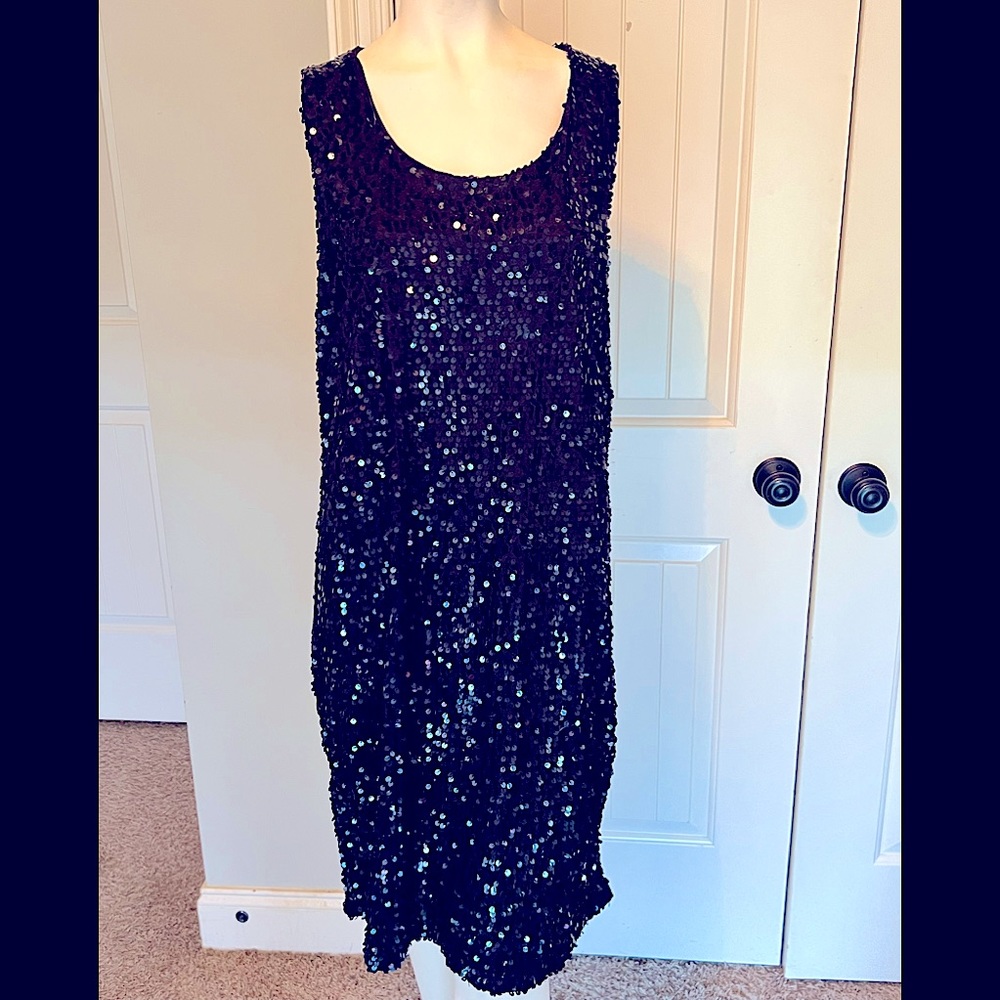 Women’s Plus Size Avenue 14/16 Black Sequin Dress Sleeveless